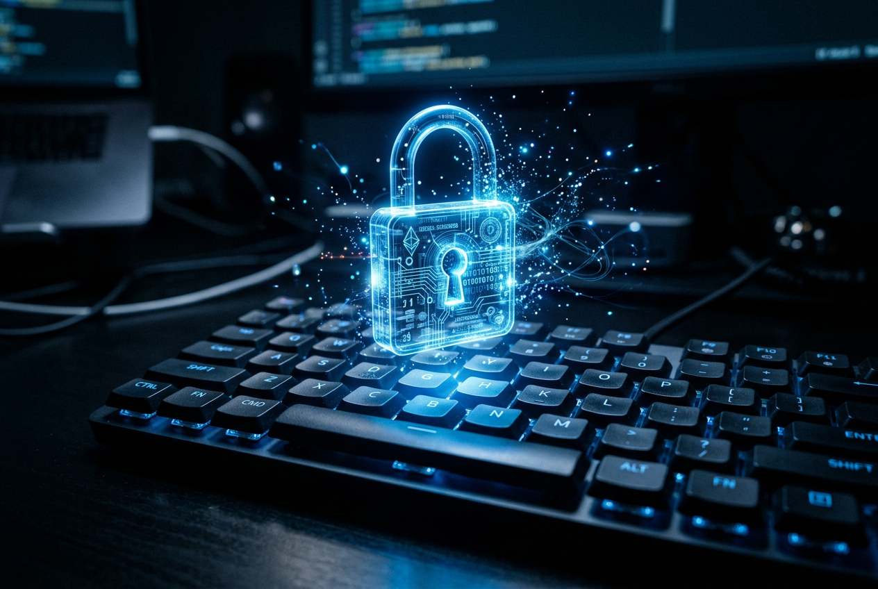 Abstract digital security lock representing safe gaming.