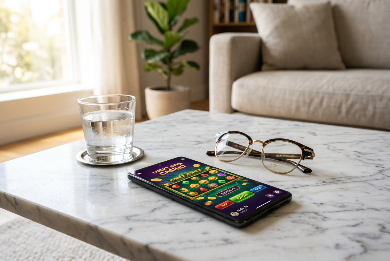 Modern smartphone showing a casino slot game interface.